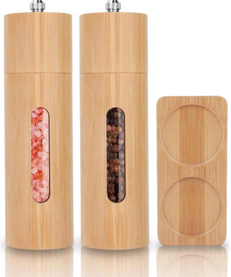 Houten zout- en pepermolen navulbare kruidenmolen met keramische grinder voor specerijen set van 2