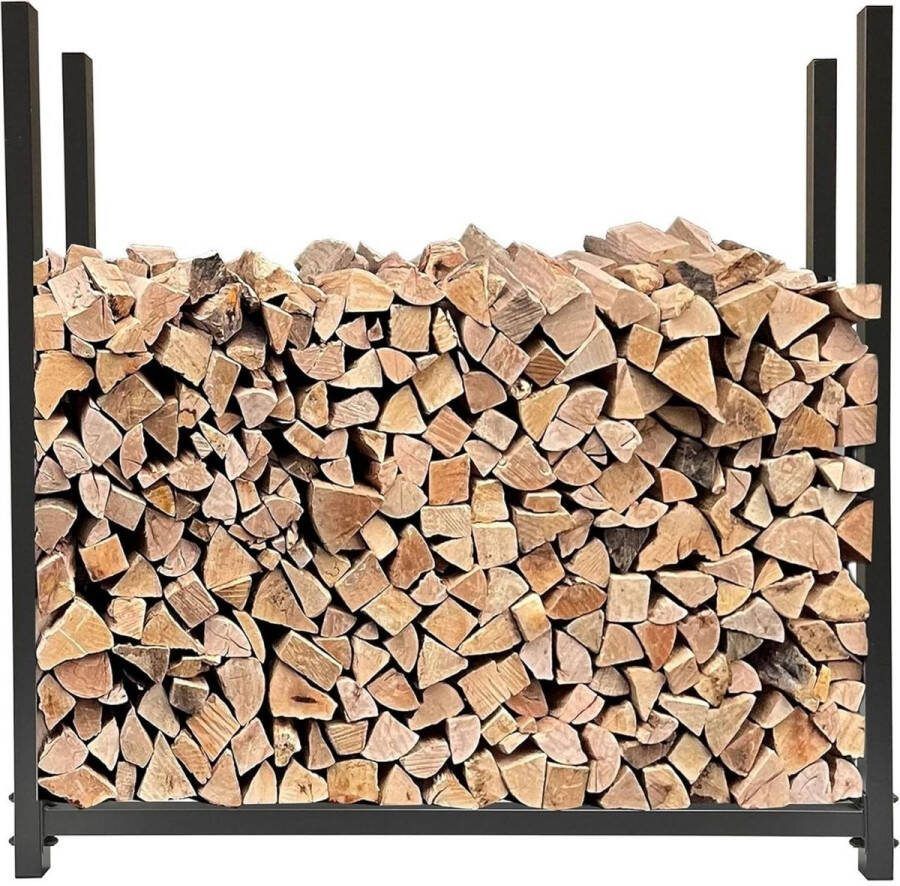 Houtrek – Houtopslag – Brandhoutrek Met Beschermhoes Haardhout Opslag – Rek Voor Binnen en Buiten – Brandhout – Metaal – Zwart – 120 x 25 x 120 cm