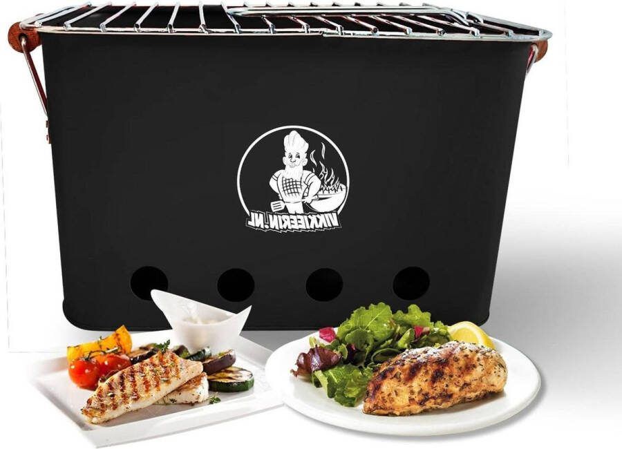 Houtskool BBQ Barbecue Grill Zwart Gemakkelijk mee te Nemen en Draagbare BBQ Mini 25 cm x 43 cm x 26 cm