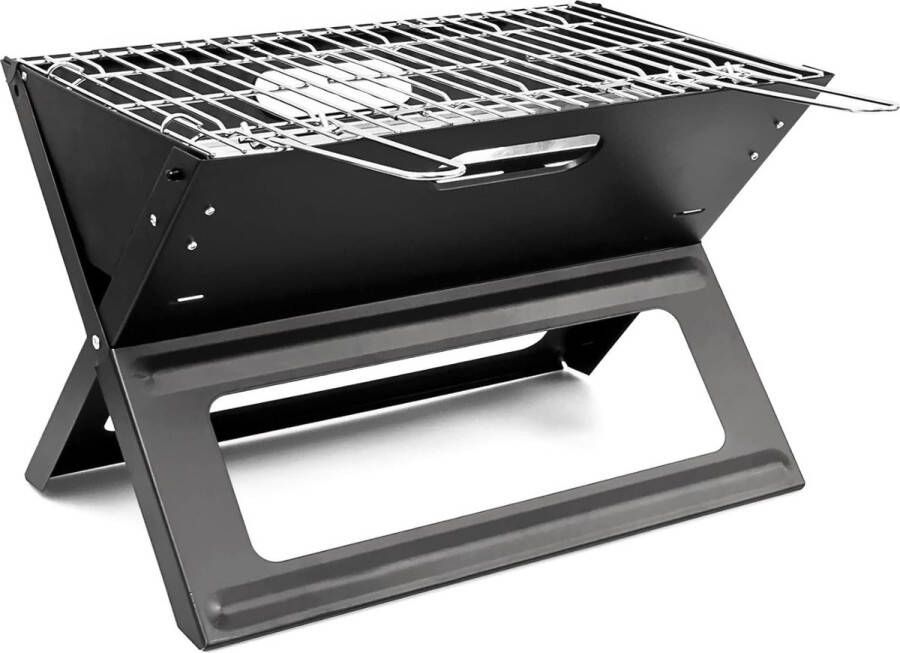 Houtskool bbq draagbaar praktisch met rooster en kolenschaal H x B x D: 30 5 x 30 x 45 5 cm zwart