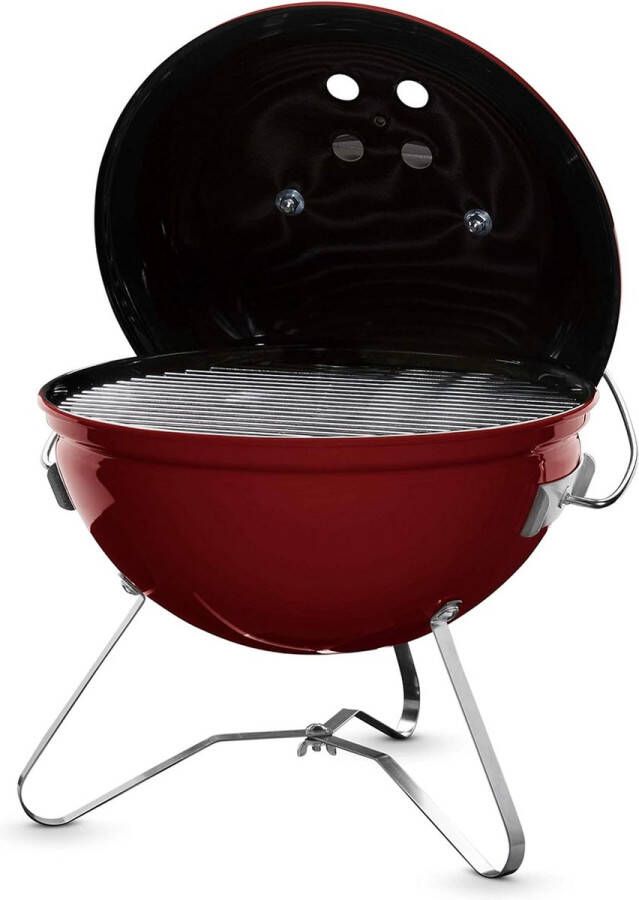 Houtskoolbarbecue 37 Centimeter Draagbare Barbecue met Tuck-N-Carry Deksel En Poten Van Verguld Staal Uitklapbare Outdoor BBQ Karmozijnrood