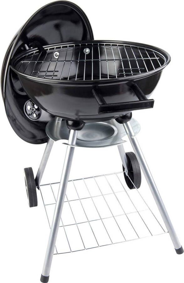 Houtskoolbarbecue 60 cm Kogelbarbecue Ronde BBQ Wielen Zwart Metaal Groot formaat