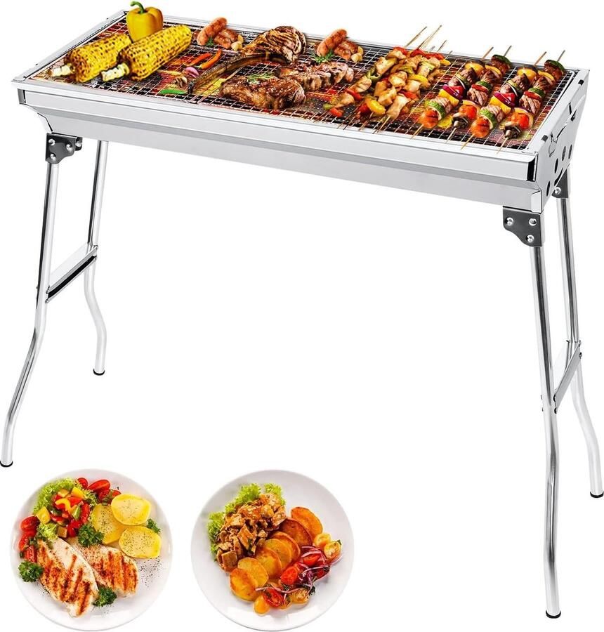 Houtskoolbarbecue campinggrill houtskool opvouwbare grill draagbare grill voor camping tuin picknick feest 73 x 33 x 71 cm voor 5-10 personen