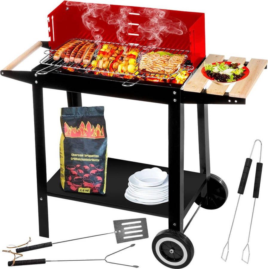 Houtskoolbarbecue Tuingrill Chroomrooster 50 cm x 26 5 cm Twee transportwielen