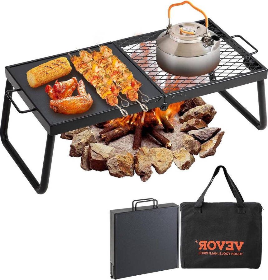 Houtskoolgrill klapgrill tafelgrill 570 x 285 x 230 mm 6 kg belastbaar draagbare reisgrill voor outdoor campinggrill 300 °C grillrooster + grillplaat tuinfeesten picknick terras