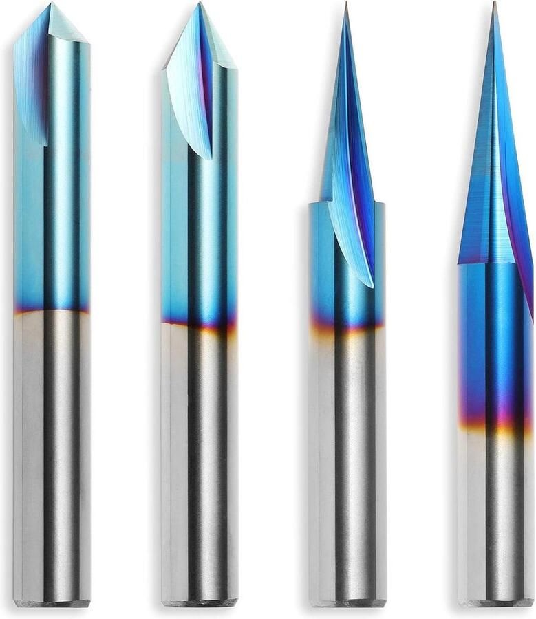 Houtsnijwerk Router Bits Set 1 4 '' schacht 4 stuks 15 ° Detail-Carving Liner+20 ° Profiel bit+60 ° & 90 ° V Groef WC04A