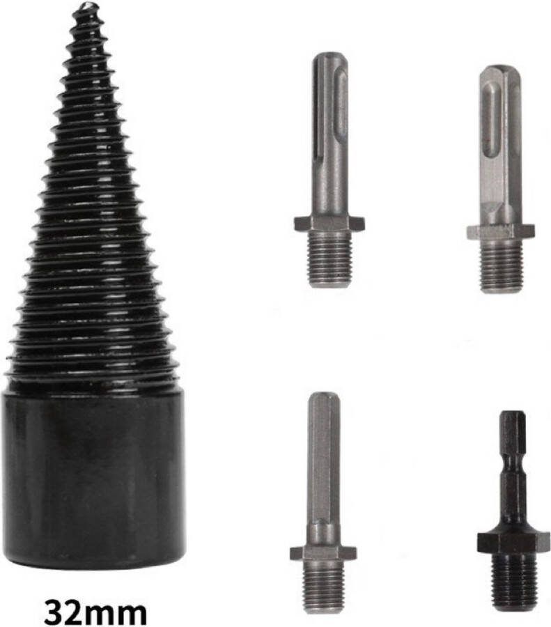 Houtsplitter Houtsplijter 5-delige set 32mm Houtklover Houtkliever Splijtboor Houtkloofboor Kegelsplijter Hout Brandhout Open haard