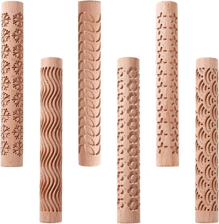 Houttextuur deegroller reliëf roller voor klei deeg en fondant polymeer klei gereedschap (6 stuks)