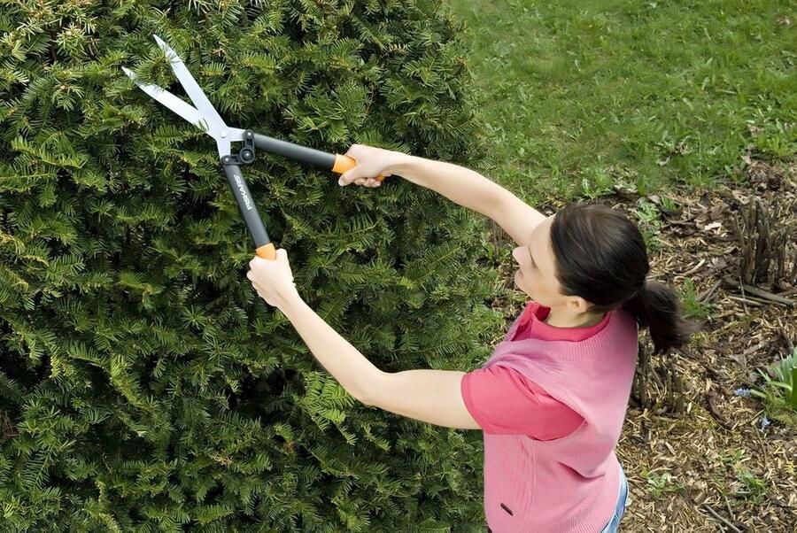 HS52 Heggenschaar 585cm tuingereedschap antikleeflaag stalen lemmeten glasvezelversterkte kunststof zwart oranje