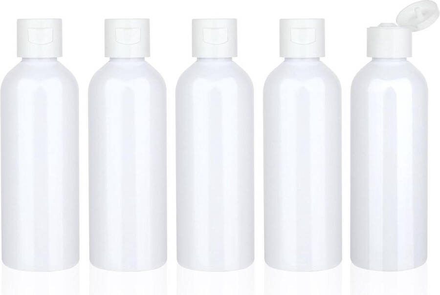 HTML 5 Stuks 100 ml Reisflessen om te Vullen Lege Kunststof Fles om te Vullen Knijpflessen met Flipcover voor Shampoo Cosmetica Toiletartikelen (Wit) reisflesjes 100ml