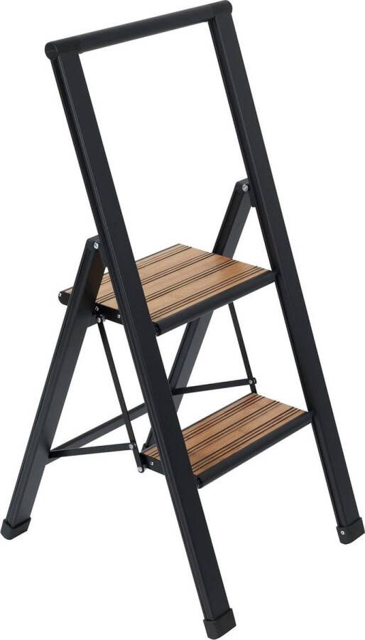 Huishoudtrap 2-stufig Alu-Design Klapptrittleiter Schwarz