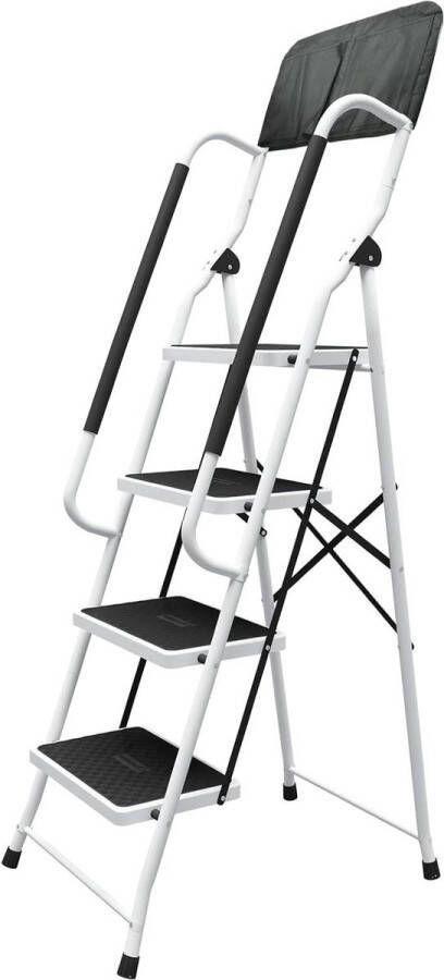 Huishoudtrap 4-staps stalen opvouwbare trapladder met Antislip en Veiligheidshandrail Zware Opstapkrukken voor Volwassenen Home Keuken Buiten