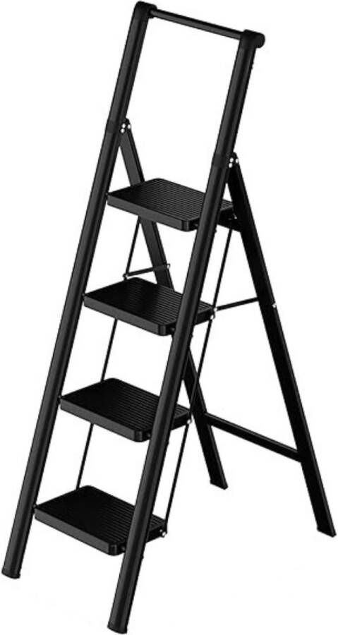 Huishoudtrap 4 Treden Keukentrap 4 Treden Keukentrapje Opvouwbaar Trapladder 270 KG Draagvermogen Antislip Hoogwaardig Materiaal Roestbestendig
