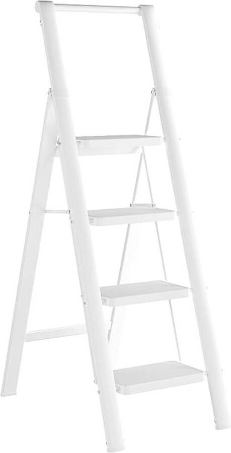 Huishoudtrap 4 Treden Keukentrap 4 Treden Keukentrapje Opvouwbaar Trapladder 270 KG Draagvermogen Antislip Hoogwaardig Materiaal Roestbestendig