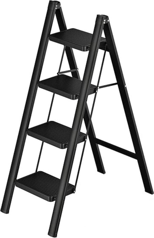 Huishoudtrap 4 Treden Keukentrap 4 Treden Keukentrapje Opvouwbaar Trapladder 270 KG Draagvermogen Antislip Hoogwaardig Materiaal Roestbestendig