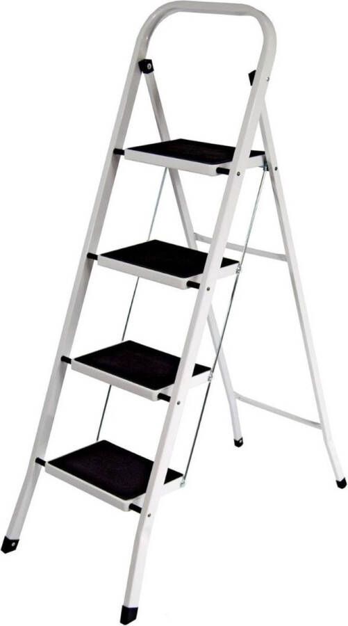 Huishoudtrap 4 Treden Keukentrapje Basic Inklapbaar – Keukentrap Anti-slip – Trapladder Opstapje – Vouwladder– Ladders – Keukentrap Wit