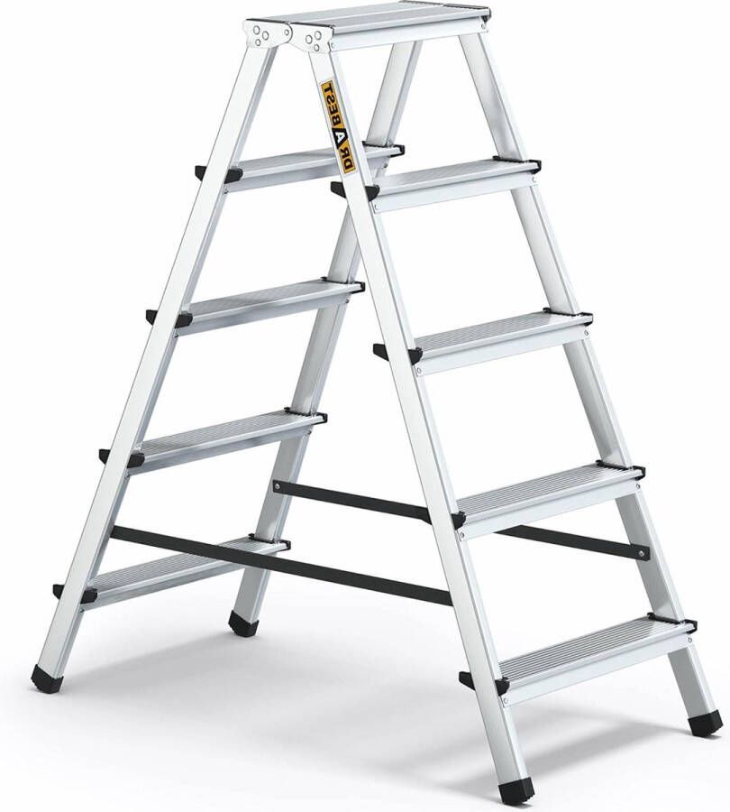 Huishoudtrap 5 Traps Aluminium Dubbelzijdige Huishoudladder Capaciteit 125kg Werkladderplatform Multifunctioneel 5 Treden 46 x 109 x 16cm