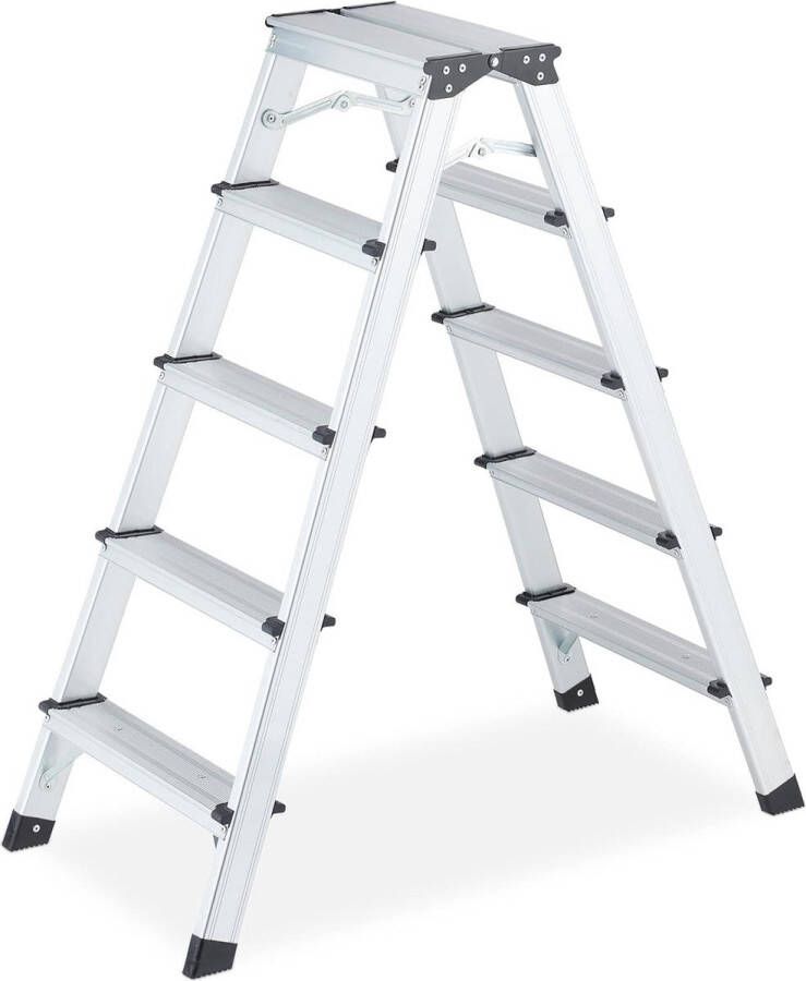 Huishoudtrap 5 treden aluminium inklapbaar tot 120 kg lichtgewicht dubbele trap extra stabiel
