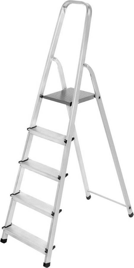 Huishoudtrap 5 Treden Keukentrapje Basic Inklapbaar Keukentrap – Trapladder Opstapje – Vouwladder – Ladders – Keukentrap Aluminium
