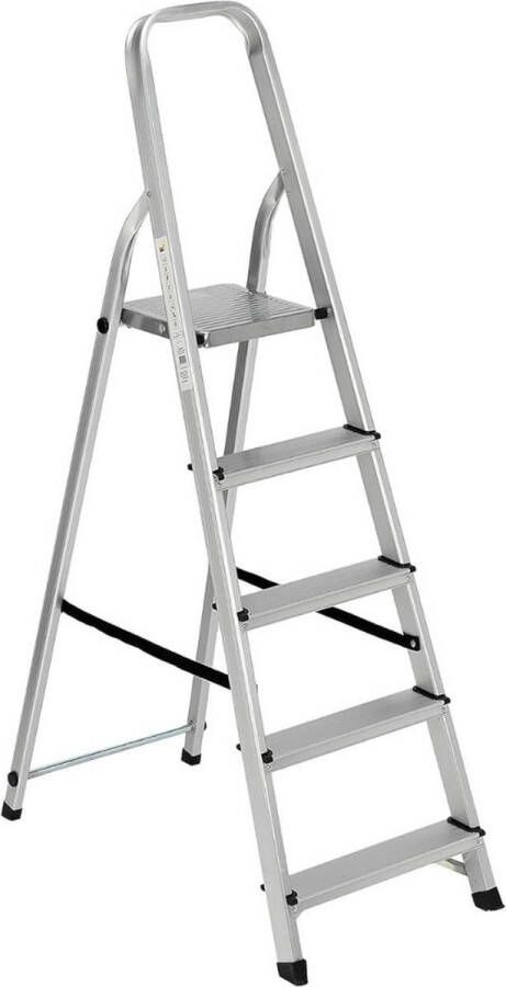 Huishoudtrap 5 Treden Keukentrapje Basic Inklapbaar Keukentrap – Trapladder Opstapje – Vouwladder – Ladders – Keukentrap Aluminium