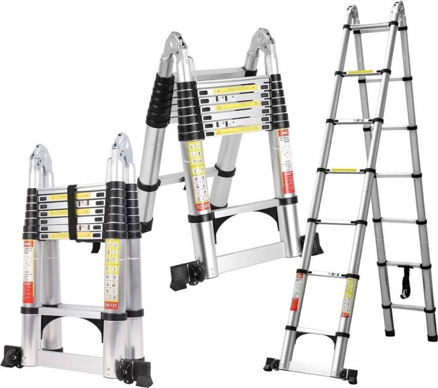 Huishoudtrap 6 Treden Keukentrapje Basic Opvouwbaar – Keukentrap Met Balanceerstang – Telescopische Trapladder Opstapje – Uittrekbare Vouwladder – Ladders – Keukentrap Aluminium