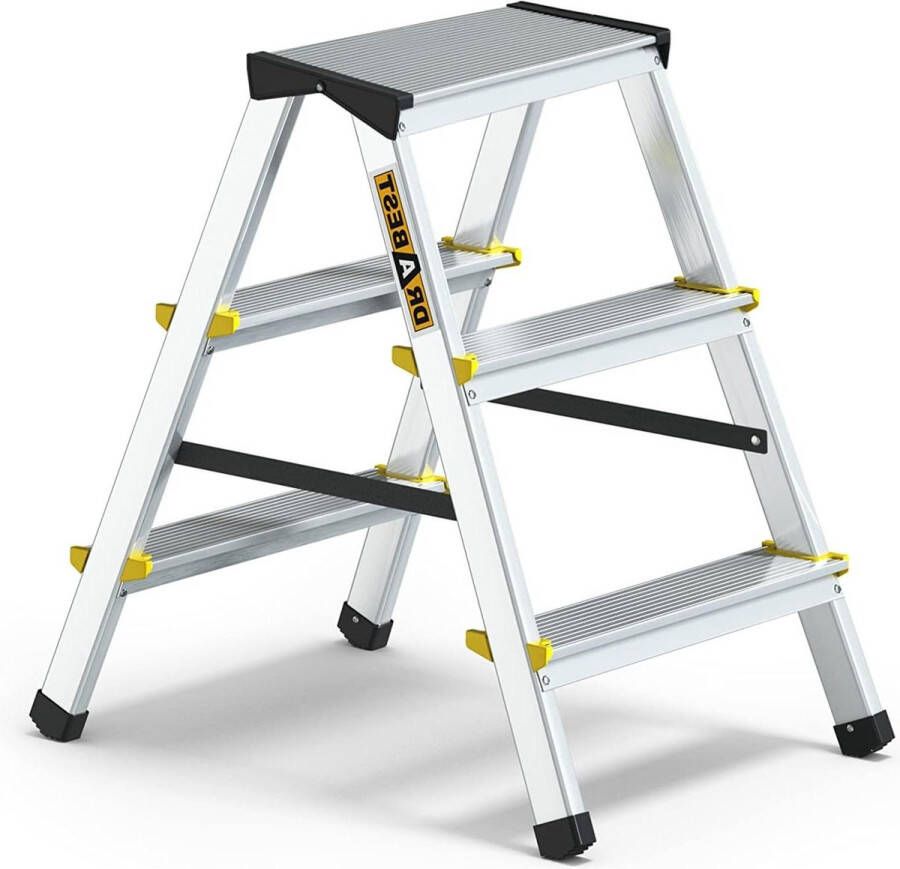 Huishoudtrap Aluminium 3 treden 2-zijdig draagvermogen 150 kg