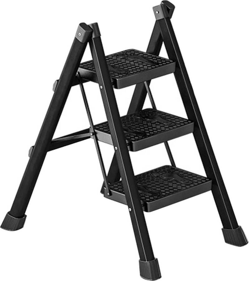 Huishoudtrap inklapbaar antislip aluminium vouwladder 3 en 4 treden tot 180 kg zwart drie lagen