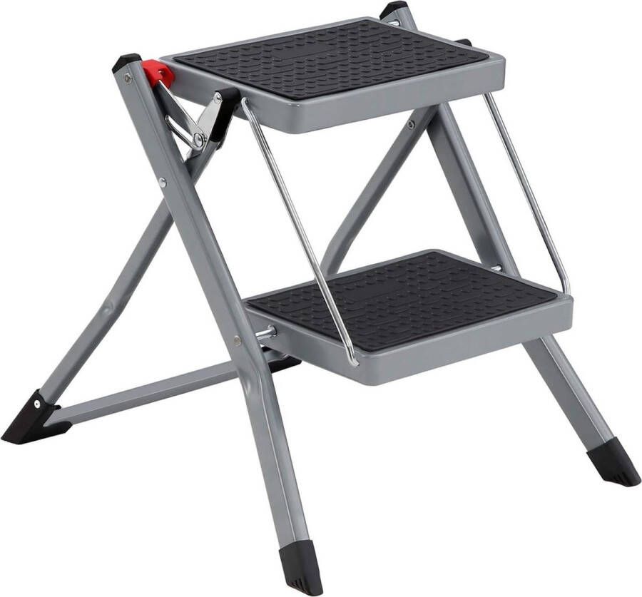 Huishoudtrap inklapbaar met 2 treden antislip rubber belasting 150 kg grijs en zwart GSL002GY01