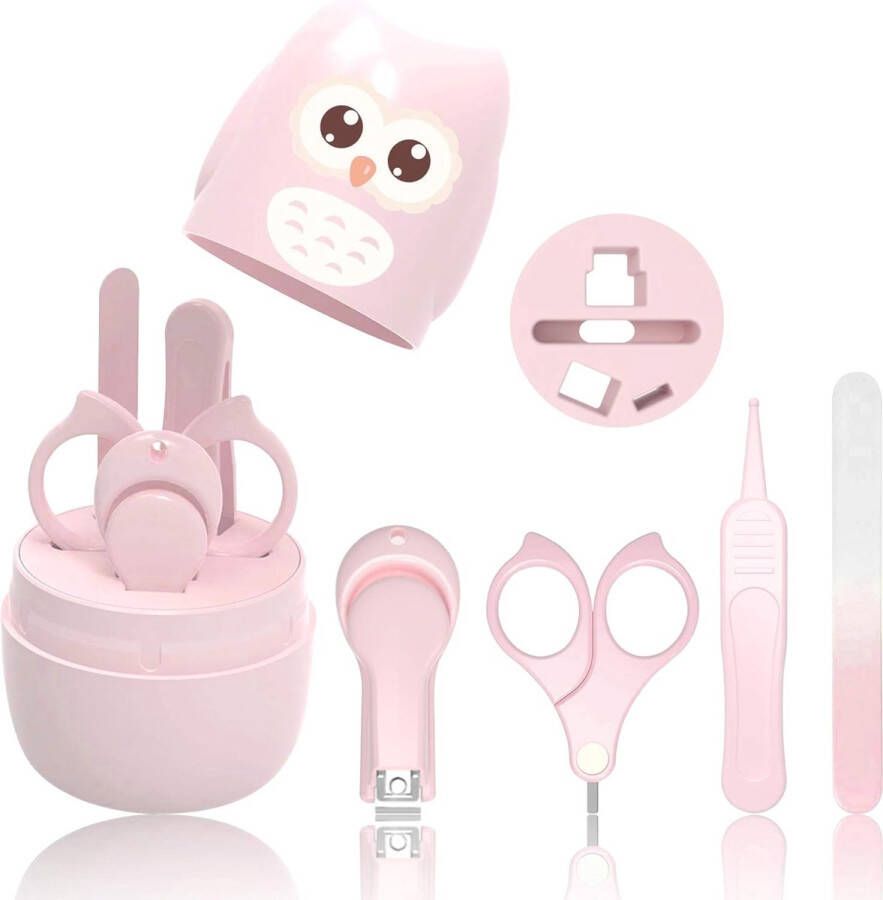 HyAdierTech Manicure voor baby's 4-in-1 set met hoes nagelknipper schaar vijl en pincet nagelverzorgingsset voor baby's en jongeren speciale bescherming voor baby's (roze)