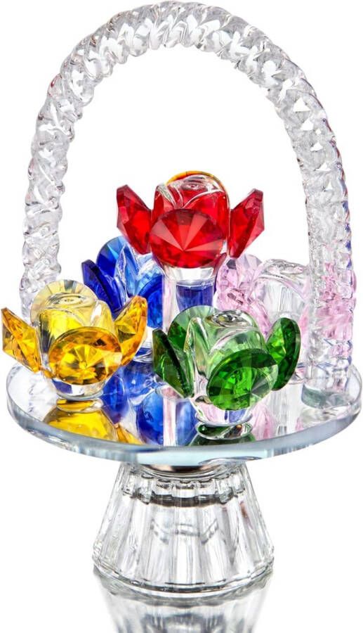 HYALINE & DORA Kleurrijke kristallen bloemenmand figuur ornament glazen bloem met draaibare voet voor thuis tafeldecoratie en kerstcadeau