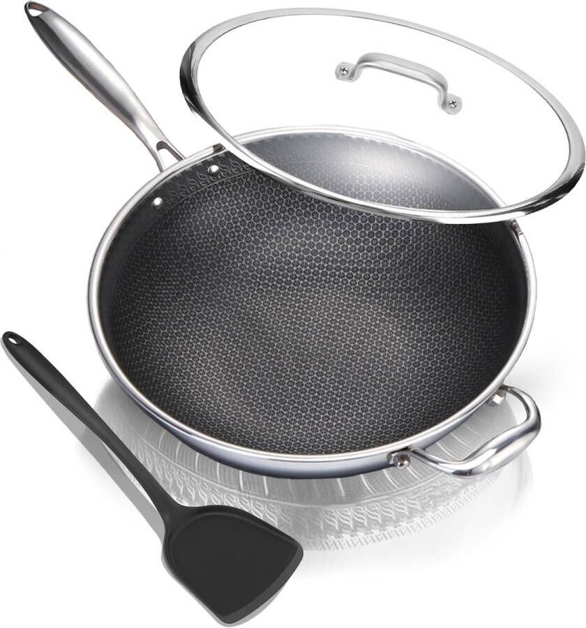 Hybride kookgerei van roestvrij staal 318 cm Wokpan met deksel en antiaanbaklaag Geschikt voor kookplaten