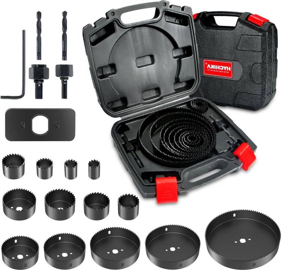 HYCHIKA Gatenzaag Set 19mm-152mm Zaagbladen 2 Doornen 2 Boorbeitels 1 Installatieplaat 1 Inbussleutel Ideaal voor Zacht Hout PVC en Plastic