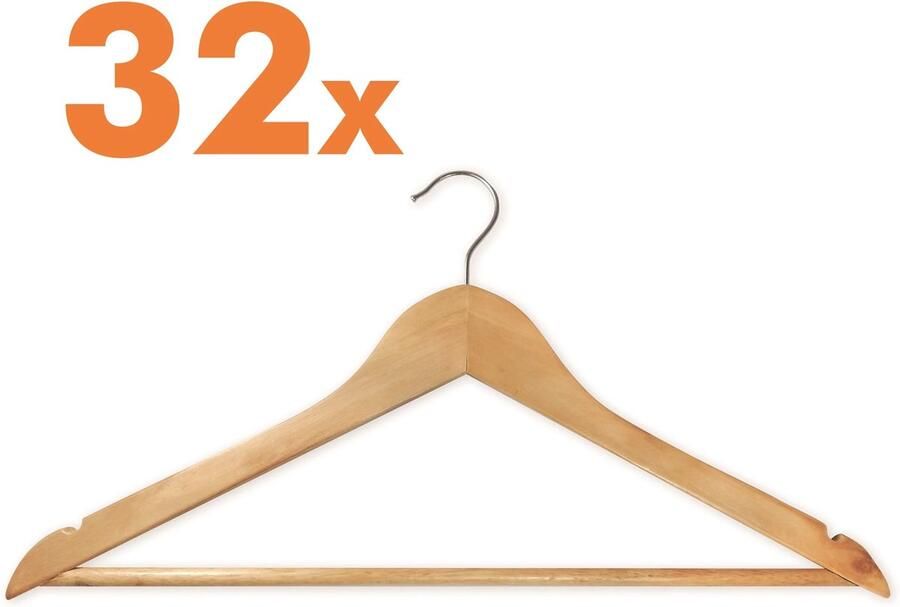 Hydrix 32 Kledinghangers hout kledinghangers anti-slip broekhanger