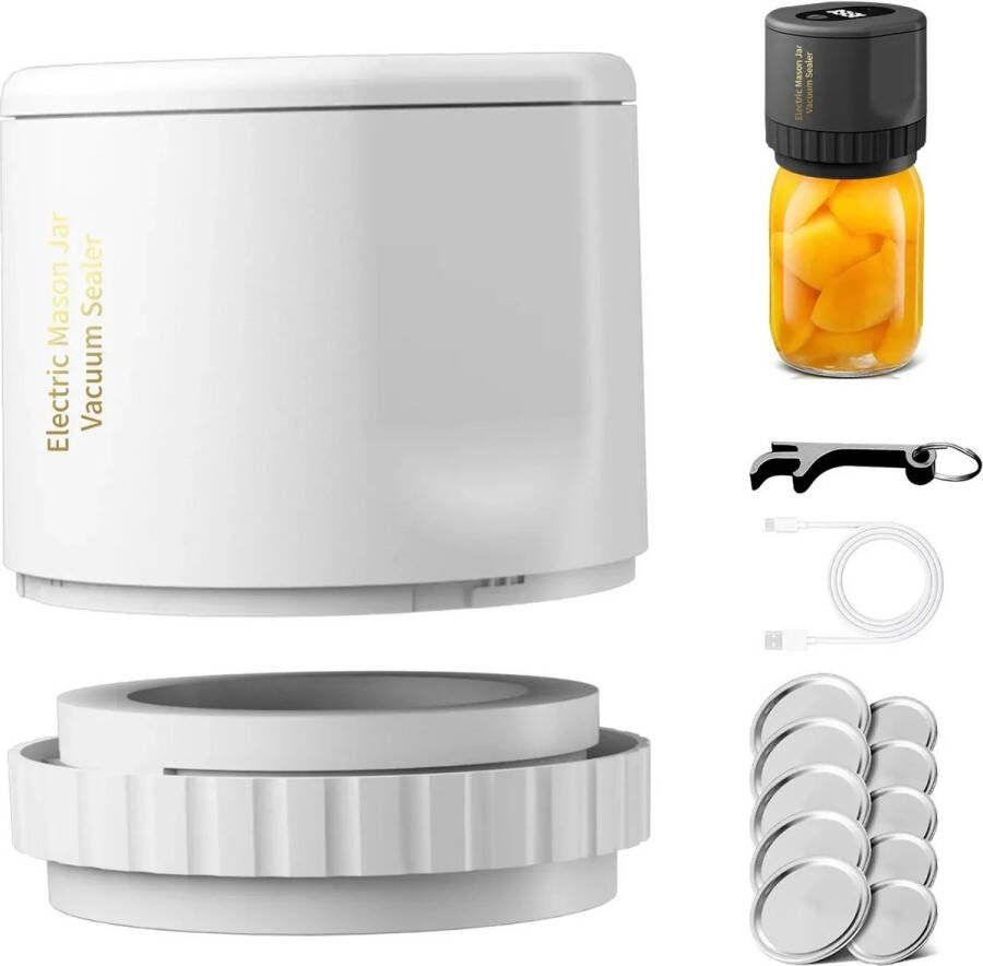Hydrix Mason Jar Elektrische Mason Jar Vacuumsealer Draadloze Vacuumsealer Kit Voor Mason Jar Voor Voedselopslag Wit