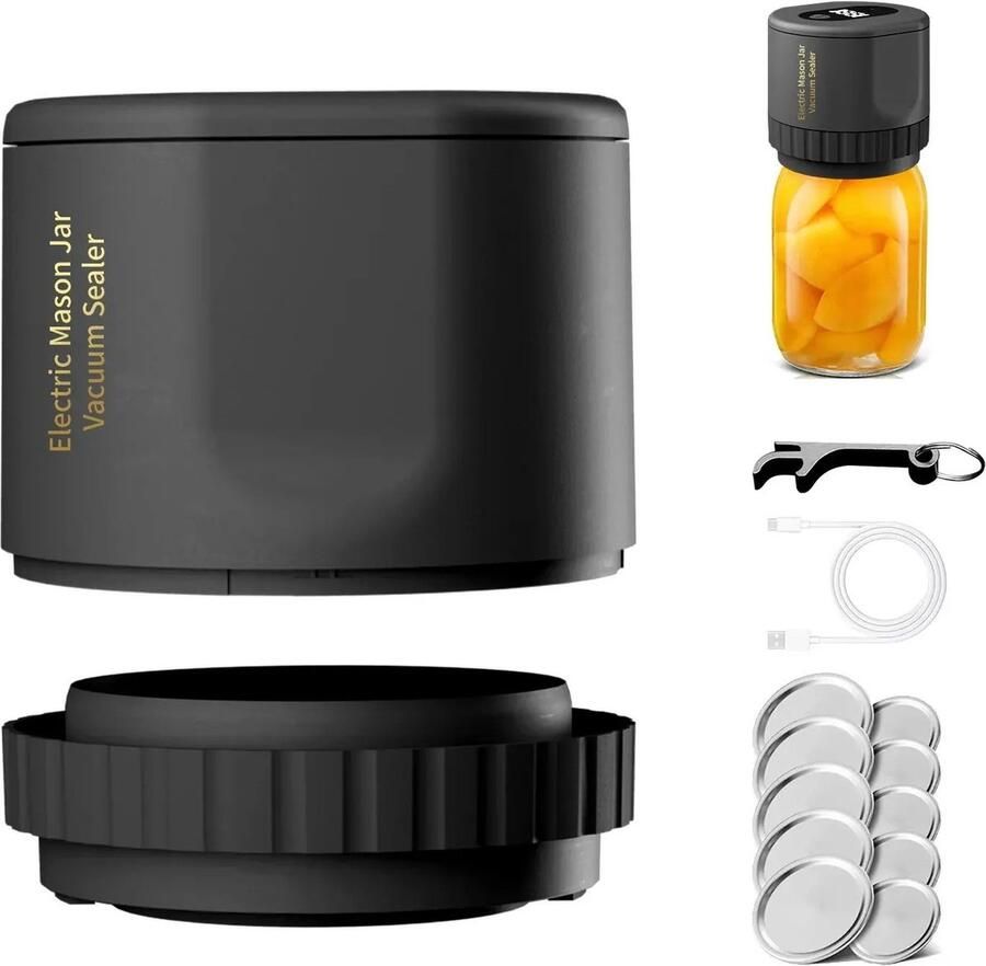 Hydrix Mason Jar Elektrische Mason Jar Vacuumsealer Draadloze Vacuumsealer Kit Voor Mason Jar Voor Voedselopslag Zwart
