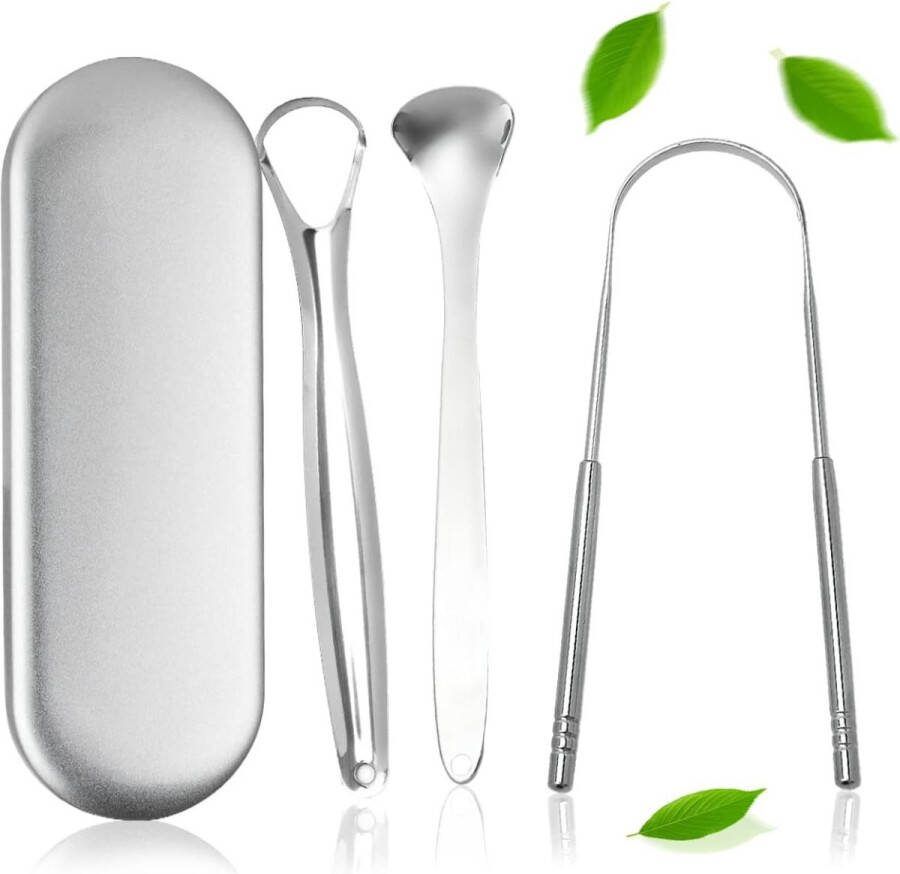 Hygiënische Tongschraper Tongreiniger Van RVS 3 Instrumenten Inclusief Opbergdoos Bevordert Gezondheid