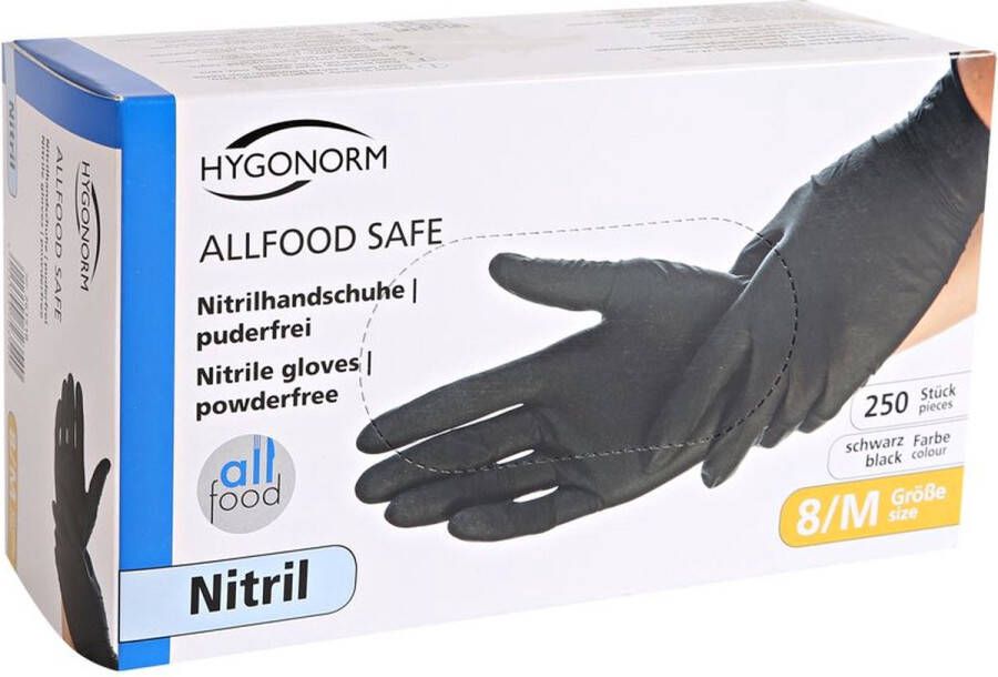 Hygonorm Nitrile wegwerp handschoenen Zwart 250 stuks maat L
