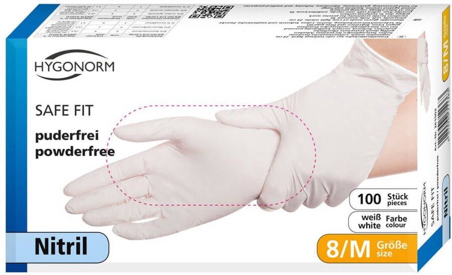 Hygonorm wegwerp handschoenen nitril wit maat M 100 stuks poedervrij latex vrij!