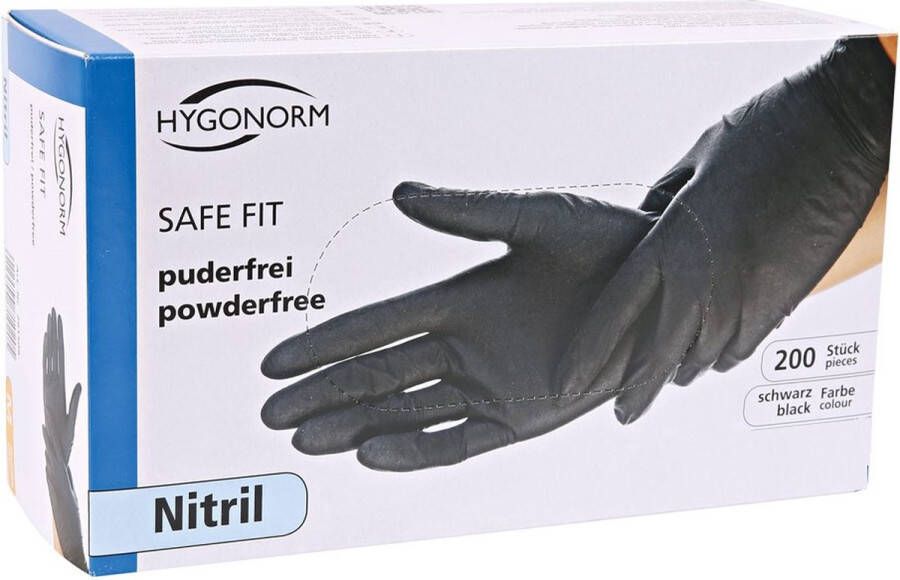 Hygonorm zwarte wegwerp handschoenen nitril maat M 200 stuks poedervrij latex vrij