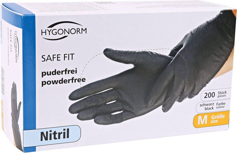 Hygonorm zwarte wegwerp handschoenen nitril maat S 200 stuks poedervrij latex vrij