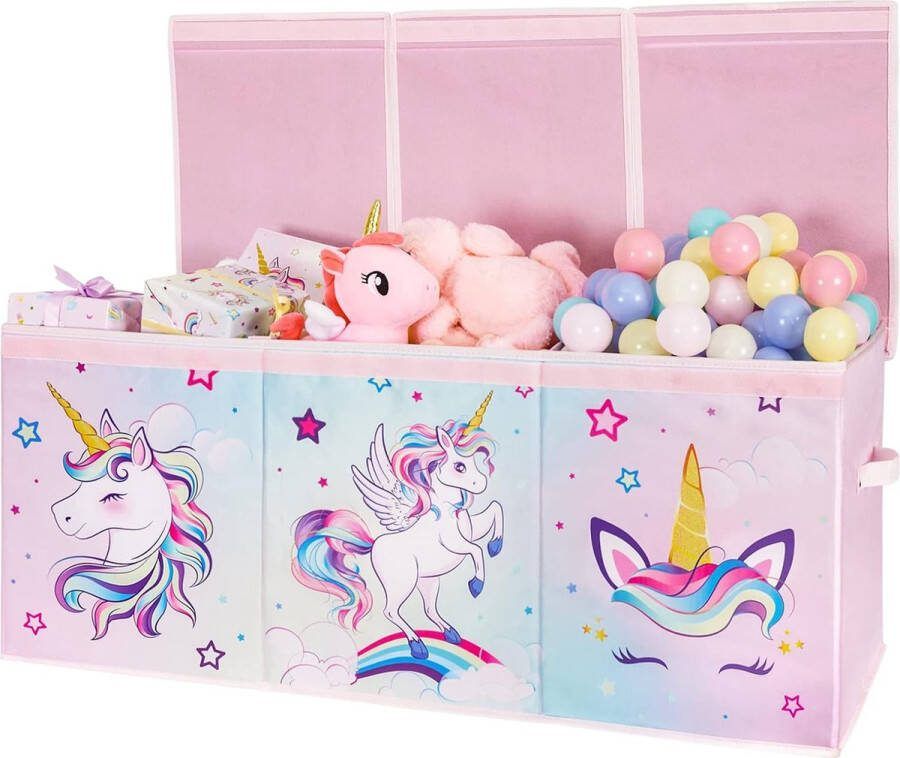 I Eenhoorn speelgoedkist grote opbergdoos met deksel voor kinderen meisjes speelgoedkist opvouwbaar robuust roze 96 x 32 x 40 cm kledingkast kinderkamer kleuterschool slaapkamer