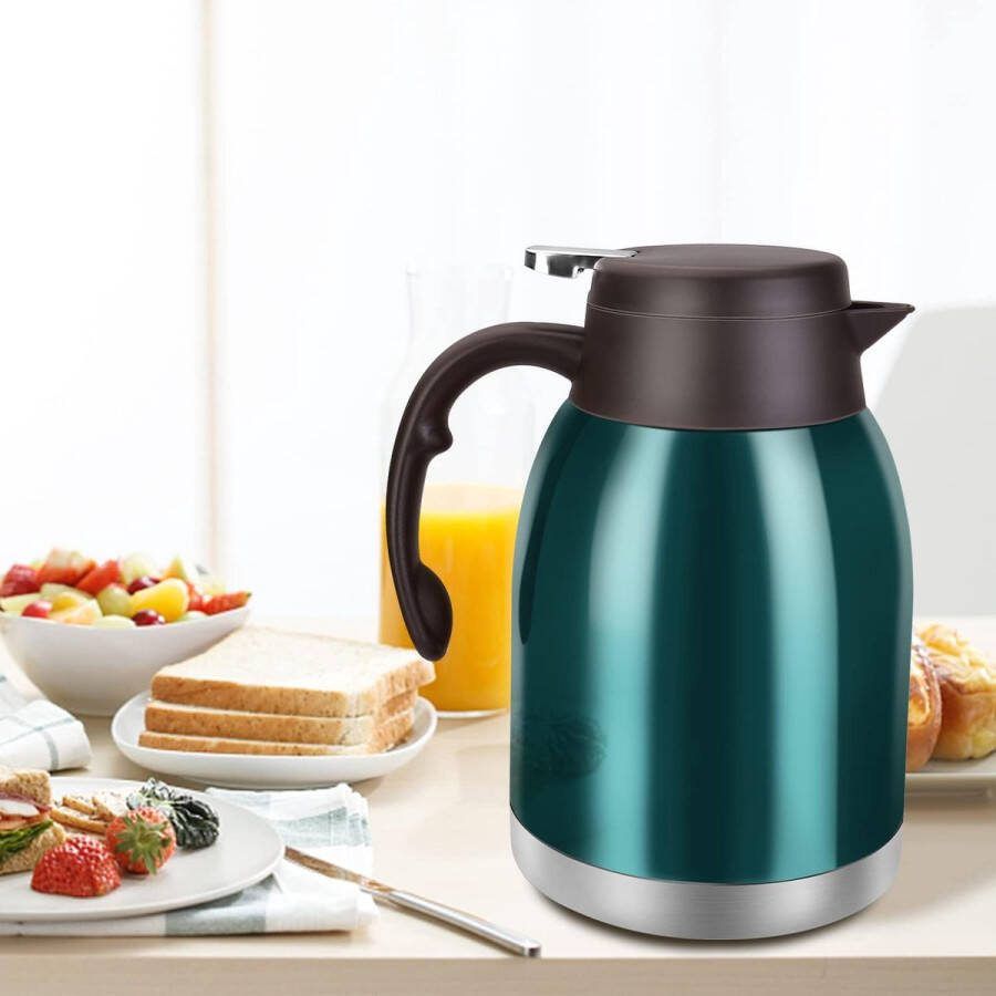 IBBO Shop Premium RVS Thermoskan koffiepot RVS 304 Vacuüm Ketel High-End Restaurant Met Drukknop Isoleerkan Groen 2 Liter