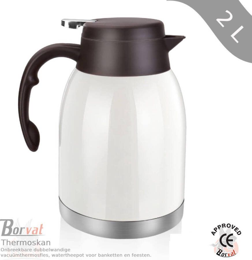 IBBO Shop Premium RVS Thermoskan koffiepot RVS 304 Vacuüm Ketel High-End Restaurant Met Drukknop Isoleerkan Wit 2 Liter