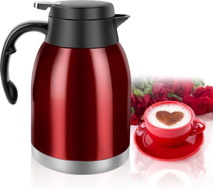 IBBO Shop Premium RVS Thermoskan koffiepot RVS 304 Vacuüm Ketel High-End Restaurant Met Drukknop Isoleerkan Rood 2 Liter