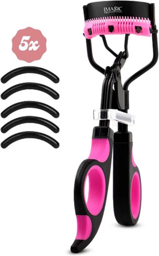 IBBO Shop Professionele Wimperkruller met 5 Siliconen Pads – Wimpers – Krullen – Wimperkruller Pads – Zwart en roze