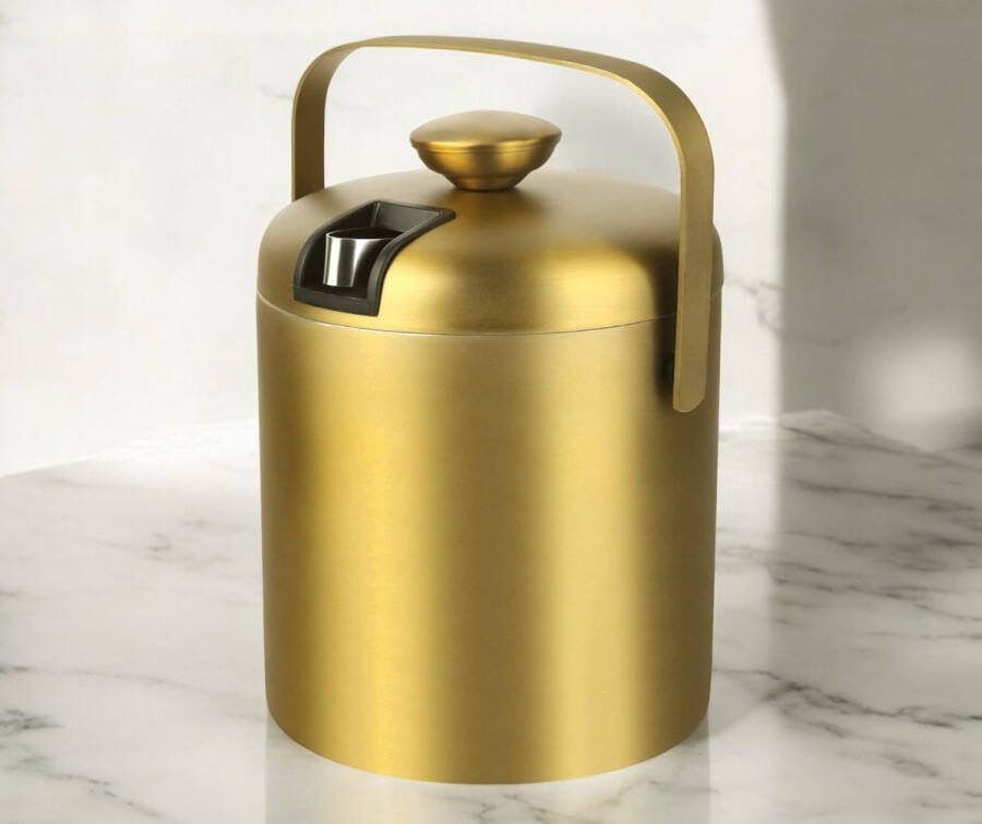 Ice cube container with lid and tongs Wine cooler 1.3 litre ice bucket Ice bucket Champagne cooler double wall Ice cooler with handle Color:gold