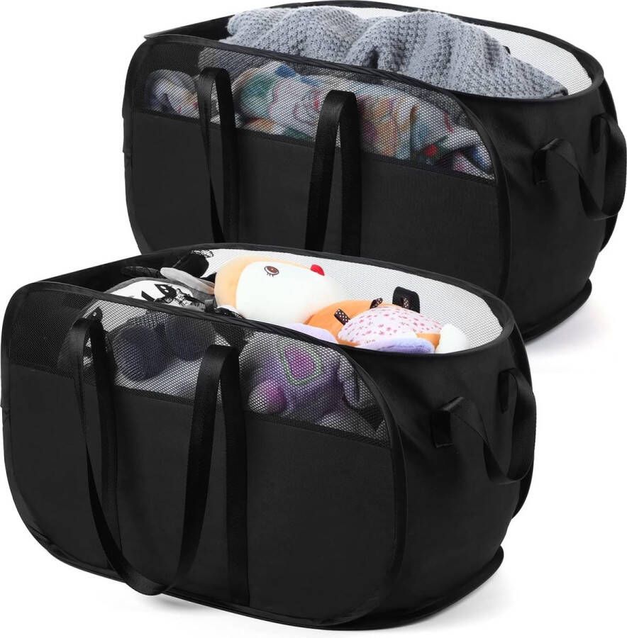Icyant 65L Foldable Laundry Basket Pack of 2 Large Pop Up Laundry Baskets with 4 Reinforced Carry Handles Portable Laundry Basket Black for Storage Bedroom Bathroom Travel