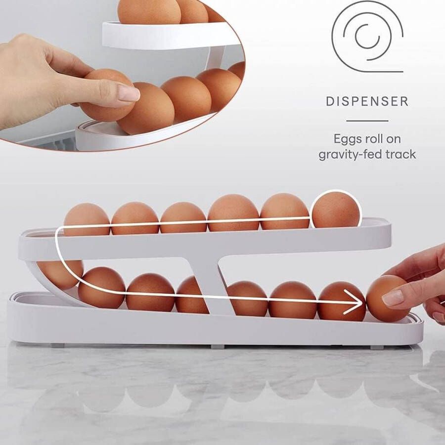 Eierdispenser met 2 verdiepingen automatisch rollende eierhouder rollende eierhouder eierdispenser voor de koelkast eierhouder voor voorraadkamer 2-laags eierrek voor 12-14 eieren