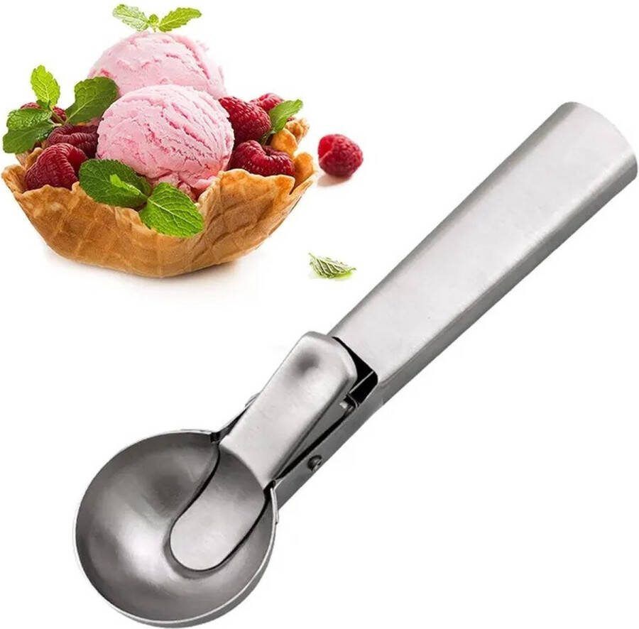 Ijs schep Ijsschep Roestvrijstaal RVS Ijsscoop met Trigger Keuken gereedschap Perfect voor bevroren yoghurt Ijs Zomerdag Ice Cream Zilverkleur