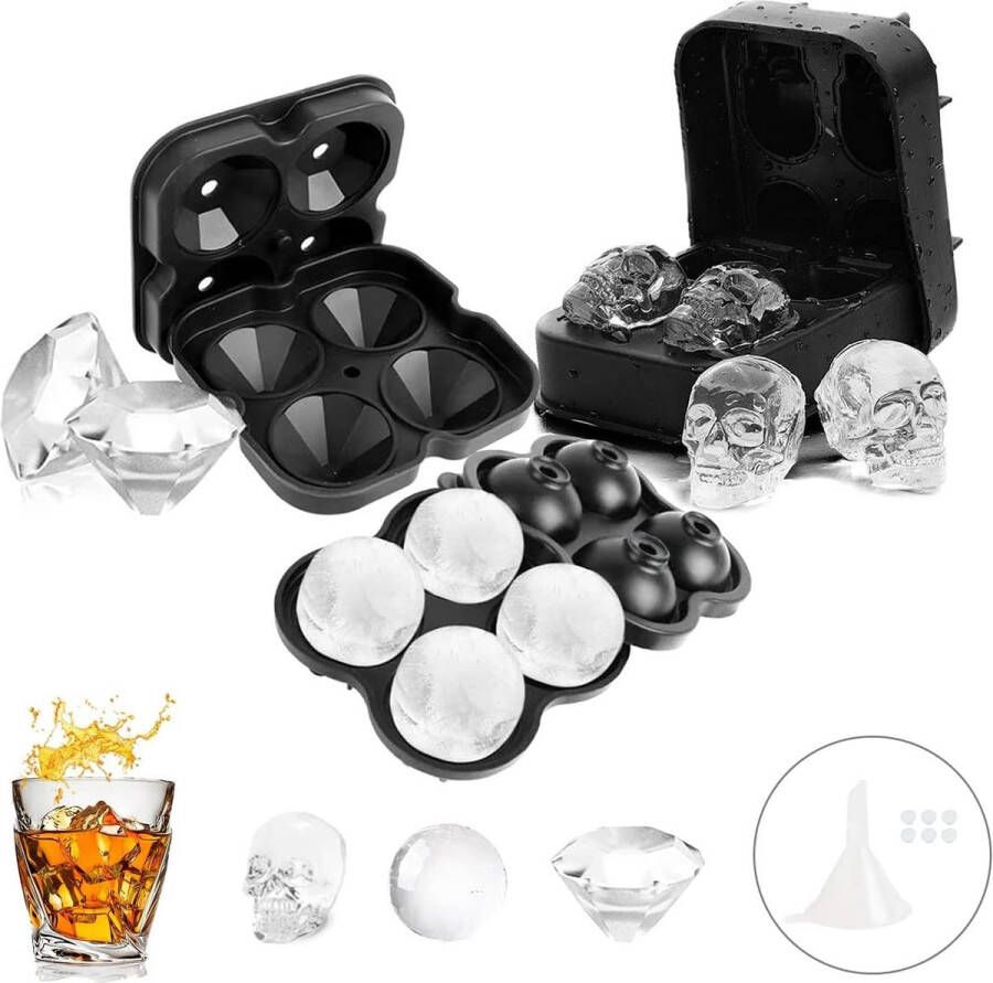 IJsblokjesbak- met deksel- siliconen ijsblokjesvormen- ijsbal maker-voor whisky cocktail drankjes- schedel vorm